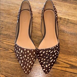 J. Crew Brown and Cream Spotted Pointed-Toe D'Orsay Flats